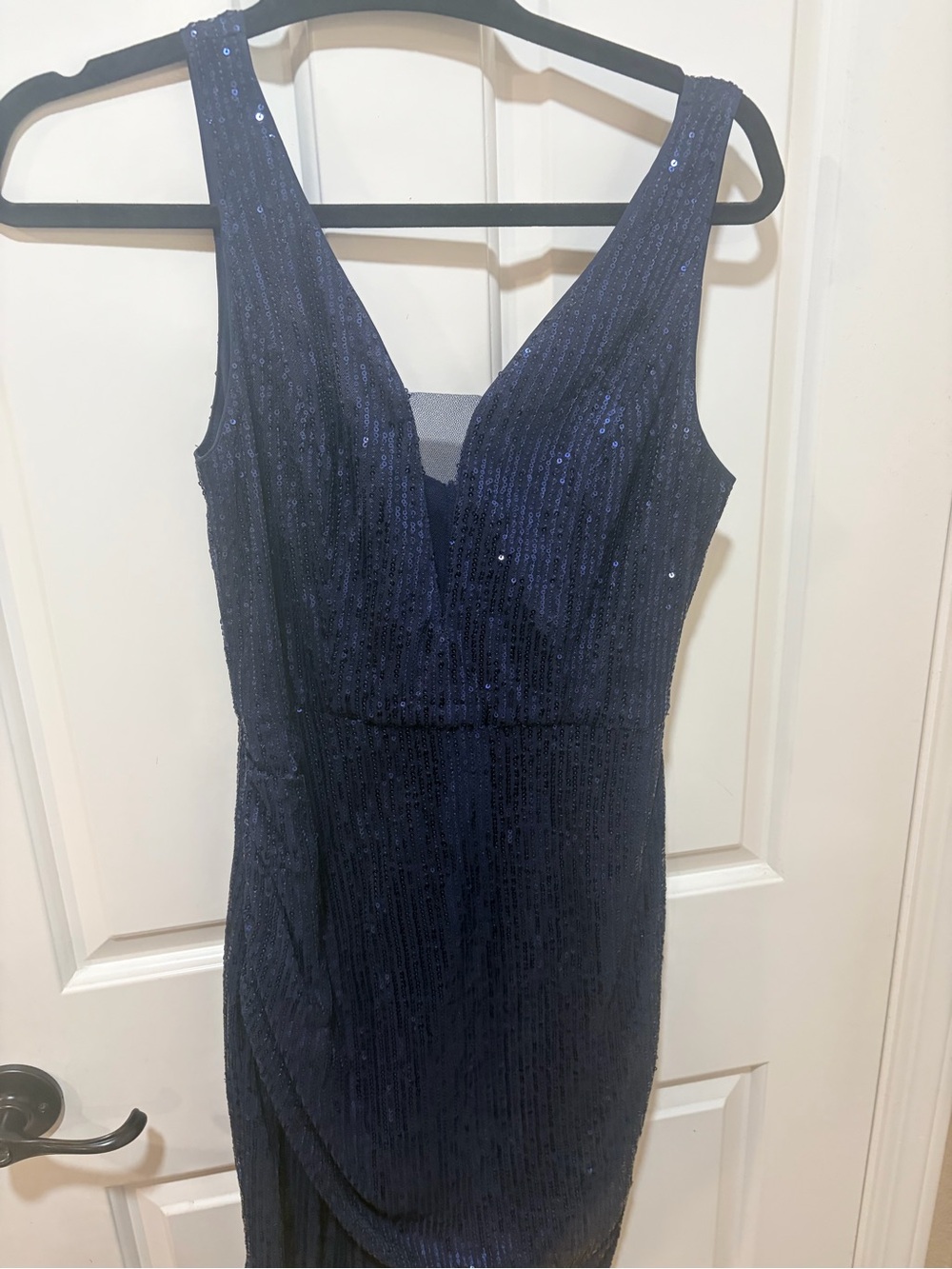 Grace Karin Navy Sequin V-Neck Prom Dress